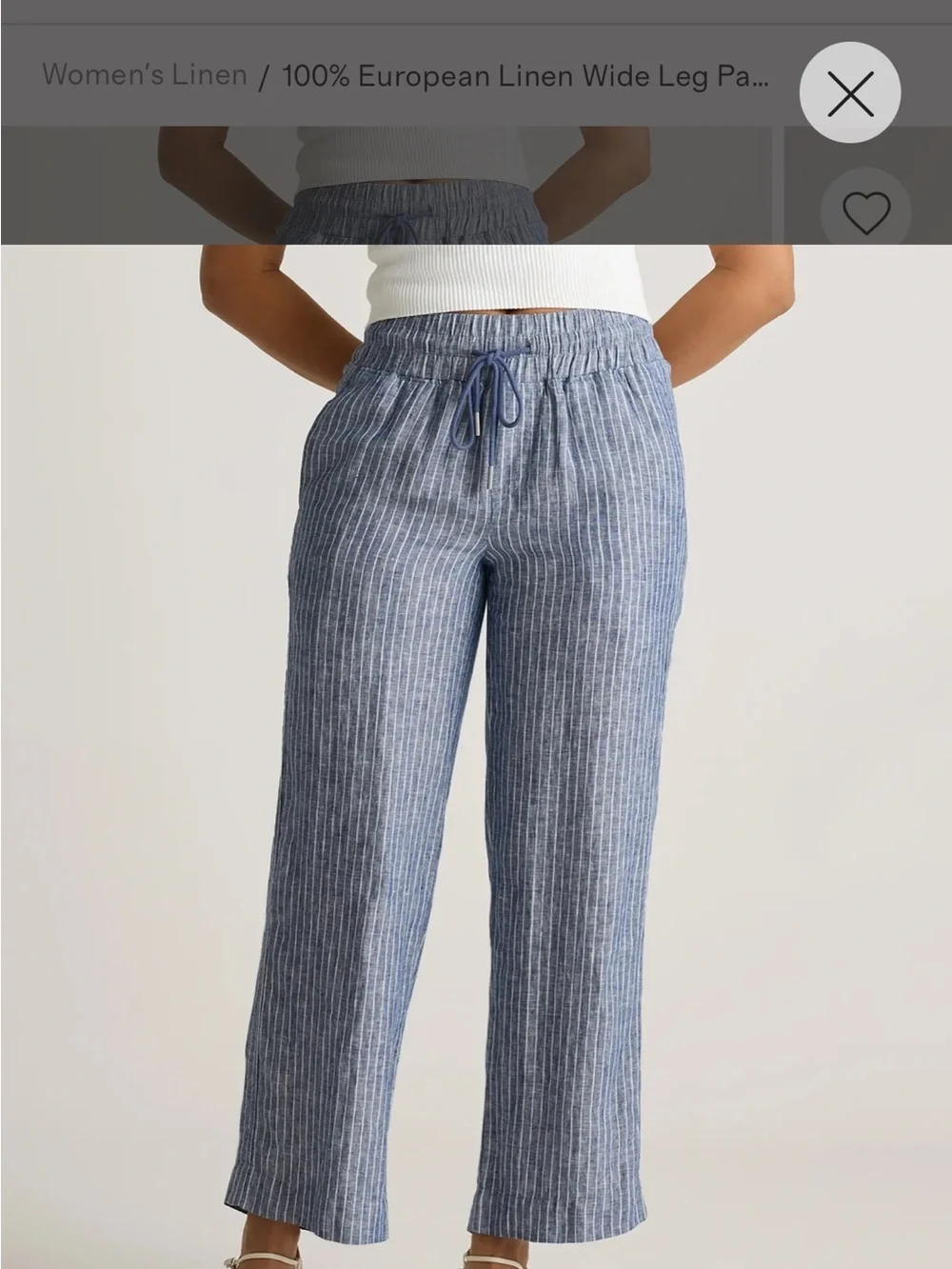 Quince 100% European Linen Wide Leg Pants In Striped Chambray Size Medium